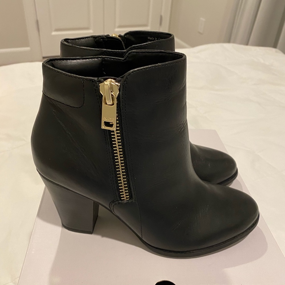 Aldo Black Leather Booties with Gold Accents